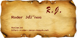 Roder János névjegykártya